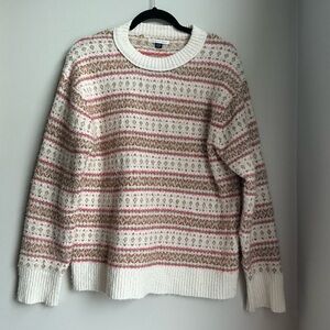 American Eagle Fair Isle Sweater Cream Pink Nordic Cozy Knit Pullover Small